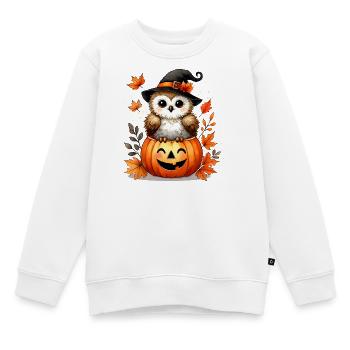 Halloween-Eule im Kürbis:herbstlicher Gruselspaß - Kinder Premium Organic Sweatshirt - Weiß - Vorne - AI Model Kid Male (0cm)