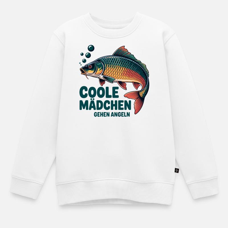 Les filles cool vont pêcher - Sweat Premium enfant bio - blanc