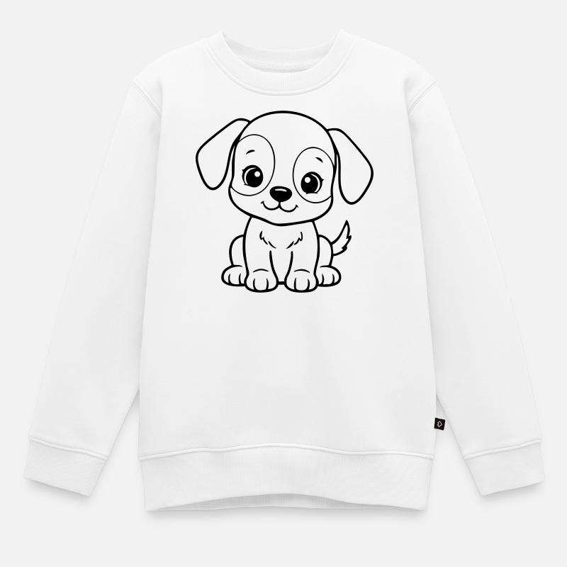 Petit chien mignon – Chiot noir et blanc - Sweat Premium enfant bio - blanc