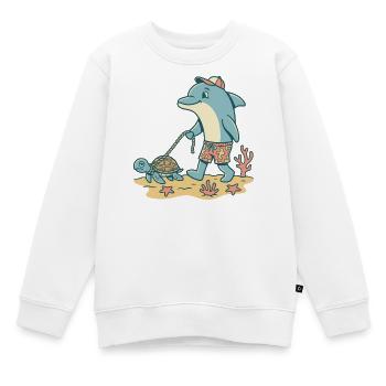Delfin geht Gassi mit Schildkröte - Kinder Premium Organic Sweatshirt - Weiß - Vorne - AI Model Kid Male (0cm)