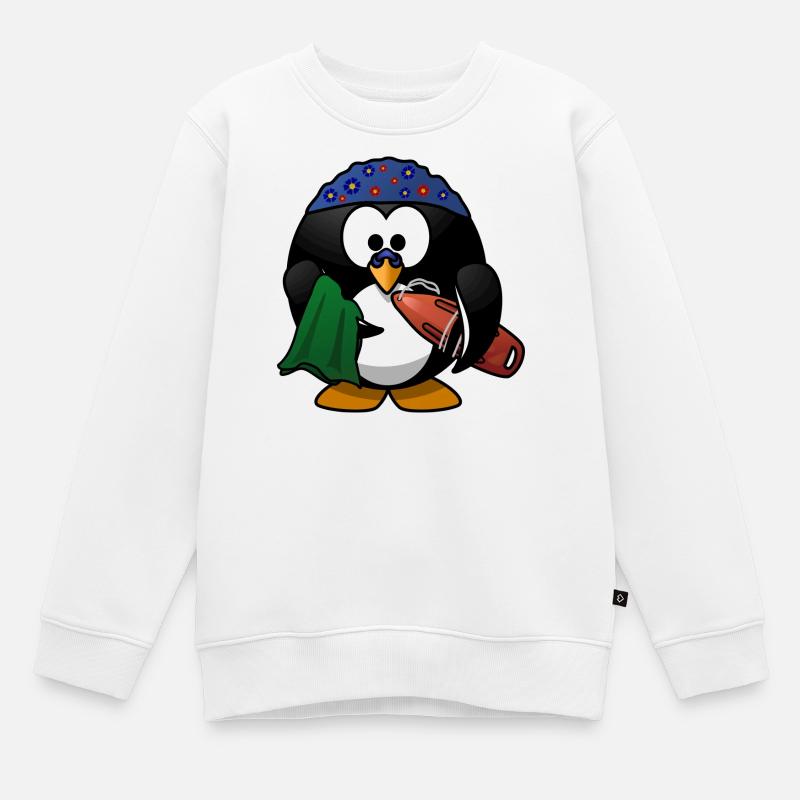 Chapeau de fleur pingouin sur la plage - Sweat Premium enfant bio - blanc