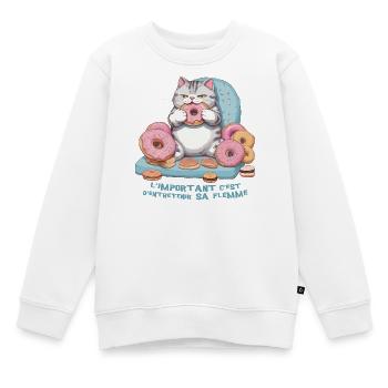 Chat gourmand qui mange des donuts ! humour - Sweat Premium enfant bio - blanc - Devant - AI Model Kid Male (0cm)