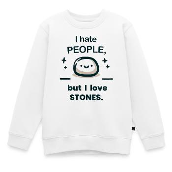 I hate people, but I like stones. - Kinder Premium Organic Sweatshirt - Weiß - Vorne - AI Model Kid Male (0cm)