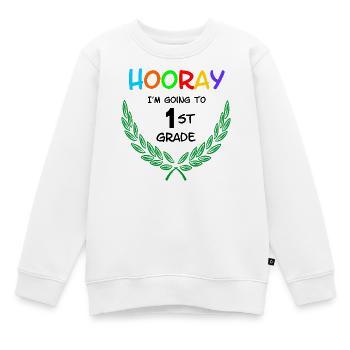 Hourra, je vais en CP ** - Sweat Premium enfant bio - blanc - Devant - AI Model Kid Male (0cm)