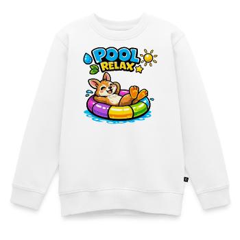 Pool Relax : Corgi joyeux dans un canot pneumatique - Sweat Premium enfant bio - blanc - Devant - AI Model Kid Male (0cm)