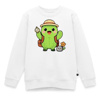 Cactus explorateur avec sac à dos - Sweat Premium enfant bio - blanc - Devant - AI Model Kid Male (0cm)