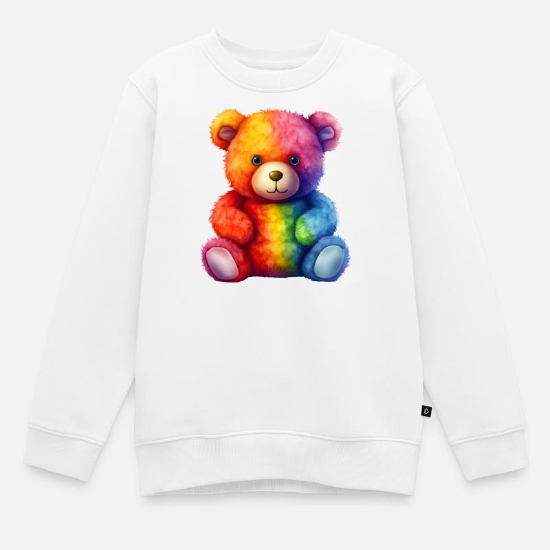 Regenbogen Plüsch Bär Umarmung - Kinder Premium Organic Sweatshirt - Weiß
