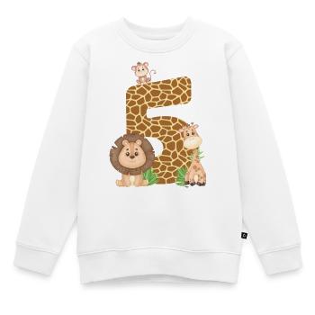 5e anniversaire : Animaux de la jungle : Girafe, Lion, Singe - Sweat Premium enfant bio - blanc - Devant - AI Model Kid Male (0cm)