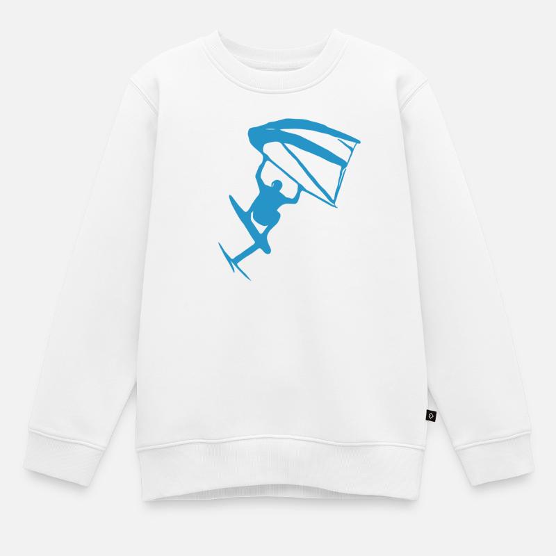 Wingfoiling Sticker - Kinder Premium Organic Sweatshirt - Weiß
