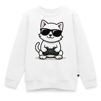 Gamer Cat Coolness - Kinder Premium Organic Sweatshirt - Weiß - Vorne - AI Model Kid Male (0cm)