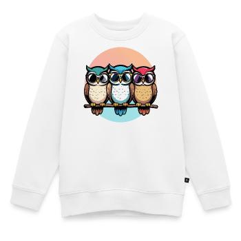 Drei coole Eulen mit Sonnenbrille bunt Eulen Motiv - Kinder Premium Organic Sweatshirt - Weiß - Vorne - AI Model Kid Male (0cm)