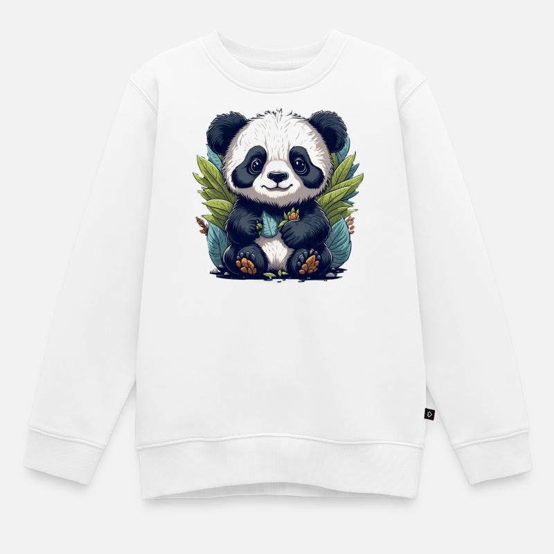 Le panda dans la forêt de feuilles - Sweat Premium enfant bio - blanc