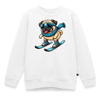 Hund Mops Skifahrer Comic Wintersport Lustig - Kinder Premium Organic Sweatshirt - Weiß - Vorne - AI Model Kid Male (0cm)