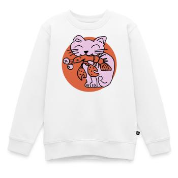 Katze frisst Krebs auf - Kinder Premium Organic Sweatshirt - Weiß - Vorne - AI Model Kid Male (0cm)