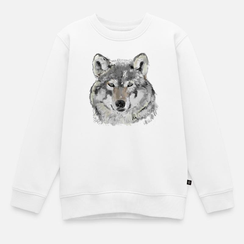 Loup - Sweat Premium enfant bio - blanc