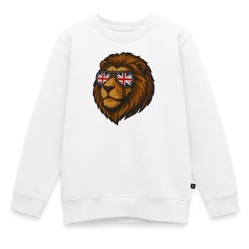Löwe mit der britischen Flagge in Brille - Kinder Premium Organic Sweatshirt - Weiß - Vorne - AI Model Kid Male (0cm)