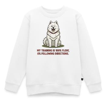 Mon entraînement : 100 % pelucheux, 0 % suivre les instructions - Sweat Premium enfant bio - blanc - Devant - AI Model Kid Male (0cm)
