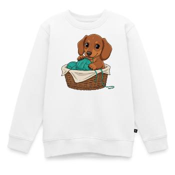 Dackelwelpe im Korb - Kinder Premium Organic Sweatshirt - Weiß - Vorne - AI Model Kid Male (0cm)