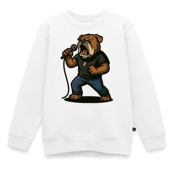 Rocksängerin Bulldogge mit Mikrofonkunst - Kinder Premium Organic Sweatshirt - Weiß - Vorne - AI Model Kid Male (0cm)