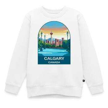 Calgary Canada Tower & Berge Reisekunst - Kinder Premium Organic Sweatshirt - Weiß - Vorne - AI Model Kid Male (0cm)