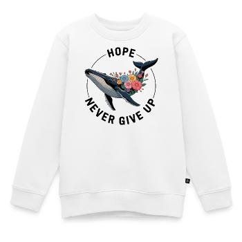 NEVER GIVE UP • FAN SHIRT - Kids Premium Organic Sweatshirt - white - Front - AI Model Kid Male (0cm)