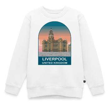 Art d’affiches de voyage vintage à Liverpool UK - Sweat Premium enfant bio - blanc - Devant - AI Model Kid Male (0cm)