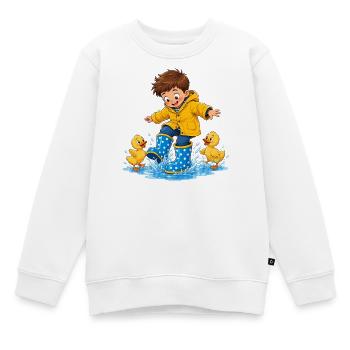 Boy jumping with ducklings in puddles of water - Kids Premium Organic Sweatshirt - white - Front - AI Model Kid Male (0cm)