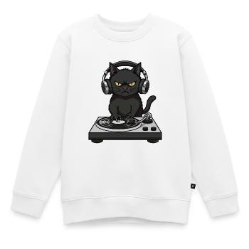 Turntable Cat Chat DJ Vinyle - Sweat Premium enfant bio - blanc - Devant - AI Model Kid Male (0cm)