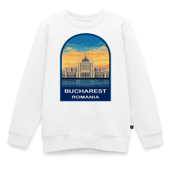 Bukarest Rumäniens Parlament Retro Sonnenuntergangsabzeichen - Kinder Premium Organic Sweatshirt - Weiß - Vorne - AI Model Kid Male (0cm)