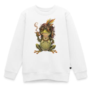 Aquarelle : Grenouille bohème avec pipe et plumes - Sweat Premium enfant bio - blanc - Devant - AI Model Kid Male (0cm)