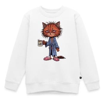 Chat Café Fatigué - Sweat Premium enfant bio - blanc - Devant - AI Model Kid Male (0cm)
