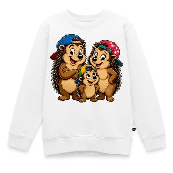Funny hedgehog family with baseball cap - Kids Premium Organic Sweatshirt - white - Front - AI Model Kid Male (0cm)