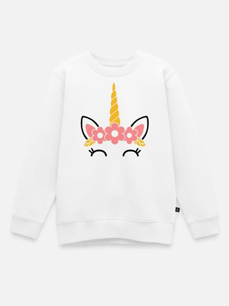 Reine des fleurs : la majestueuse licorne - Sweat Premium enfant bio - blanc