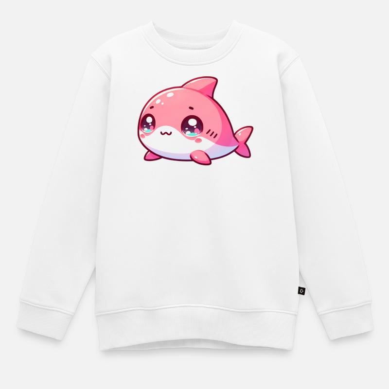 Breloque requin rose kawaii - Sweat Premium enfant bio - blanc