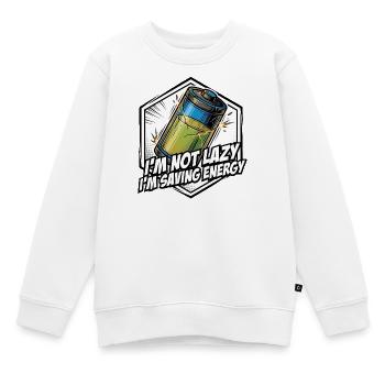 Pas paresseux, je fais économiser de l’énergie sur la batterie - Sweat Premium enfant bio - blanc - Devant - AI Model Kid Male (0cm)