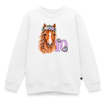 Pferdekopf mit Zahl 10  - Kinder Premium Organic Sweatshirt - Weiß - Vorne - AI Model Kid Male (0cm)