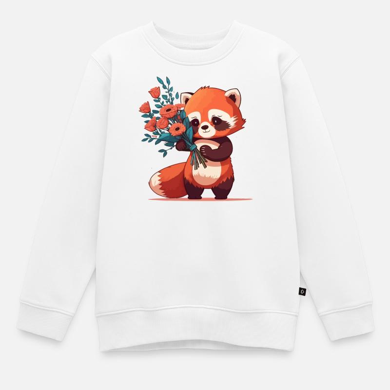 Panda roux à fleurs - Sweat Premium enfant bio - blanc