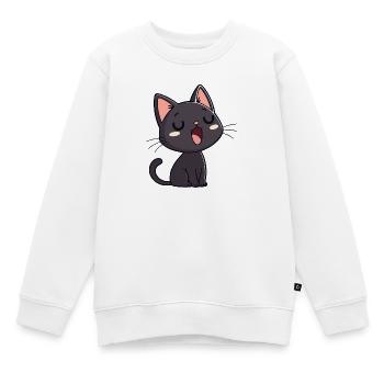 Chaton Noir Bâilleur Doux - Sweat Premium enfant bio - blanc - Devant - AI Model Kid Male (0cm)