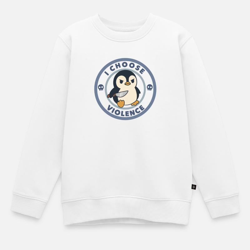 Lustig, ich wähle Gewalt, Pinguin mit Messer, Meme - Kinder Premium Organic Sweatshirt - Weiß