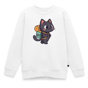 Wanderkatze mit Rucksack - Kinder Premium Organic Sweatshirt - Weiß - Vorne - AI Model Kid Male (0cm)