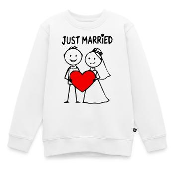 Hochzeitspaar Cartoon Herz just married - Kinder Premium Organic Sweatshirt - Weiß - Vorne - AI Model Kid Male (0cm)