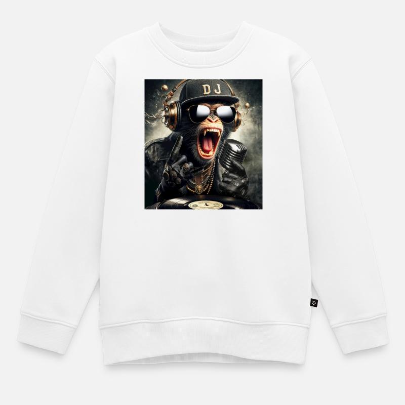 Singe DJ - Sweat Premium enfant bio - blanc