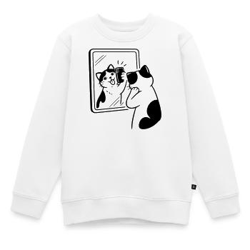 Selfie dans le miroir du chat - Sweat Premium enfant bio - blanc - Devant - AI Model Kid Male (0cm)