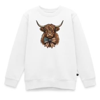 Amerikanisches Hochlandrind mit Flaggenbowtie - Kinder Premium Organic Sweatshirt - Weiß - Vorne - AI Model Kid Male (0cm)