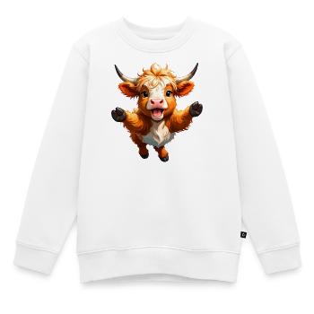 Highland-Kuh im Sprung – Dynamisches Tier-Design - Kinder Premium Organic Sweatshirt - Weiß - Vorne - AI Model Kid Male (0cm)
