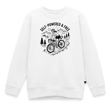 Bikepacking Woman Linocut Kunstdruck - Kinder Premium Organic Sweatshirt - Weiß - Vorne - AI Model Kid Male (0cm)