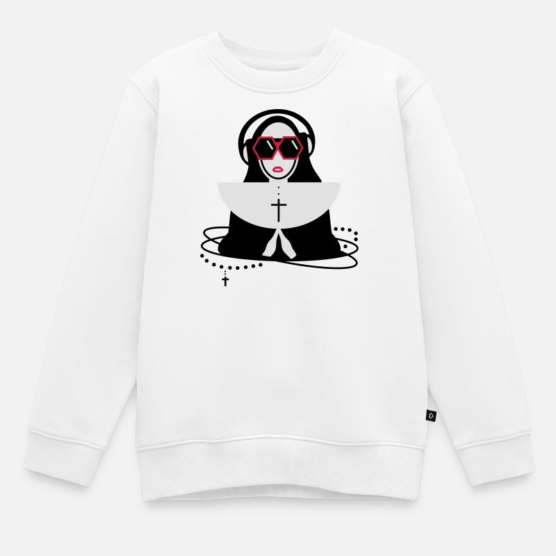 La religieuse avec des lunettes et un casque - Sweat Premium enfant bio - blanc
