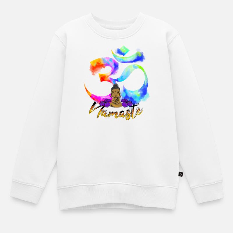 Namaste Bow Iris Buddha - Kids Premium Organic Sweatshirt - white