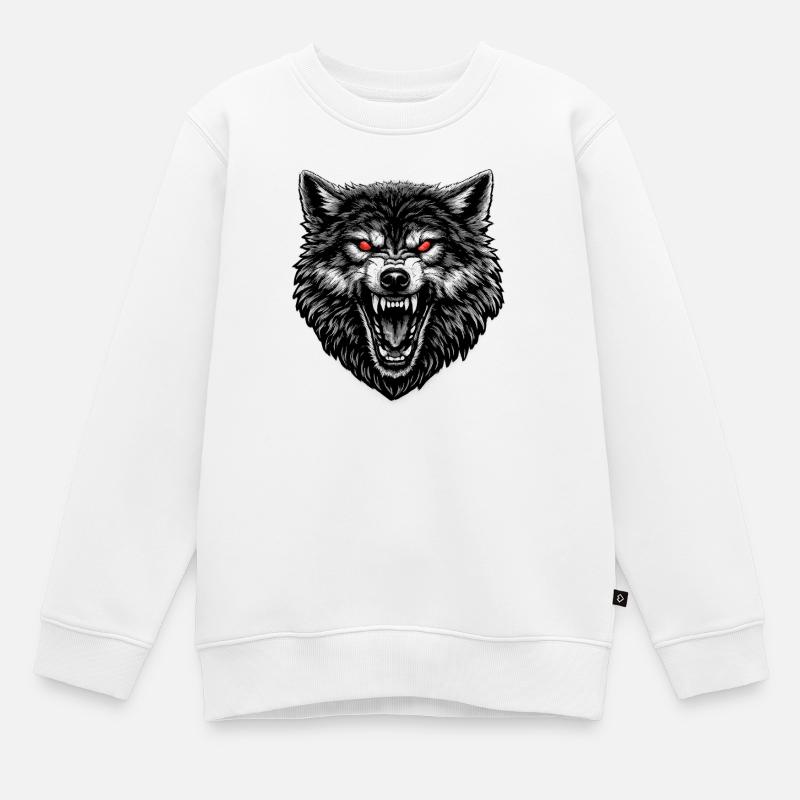 Masque de Loup Regard de Feu - Sweat Premium enfant bio - blanc