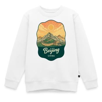 Pekinger Große Mauer Retro-Sonnenuntergangs-Reiseabzeichen - Kinder Premium Organic Sweatshirt - Weiß - Vorne - AI Model Kid Male (0cm)